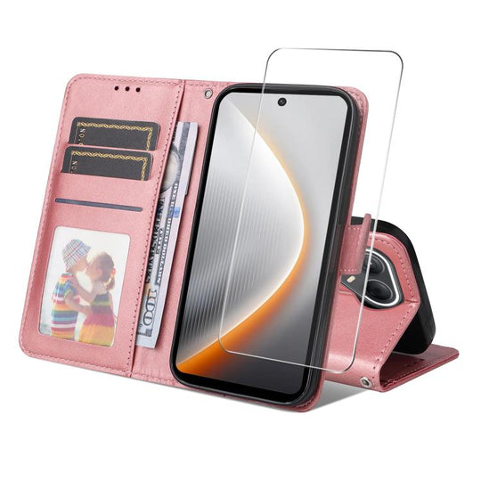 For Tecno Pova 7 Ultra 5G ENKAY Card Wallet Calf Texture Leather Phone Case with Screen Film(Pink)