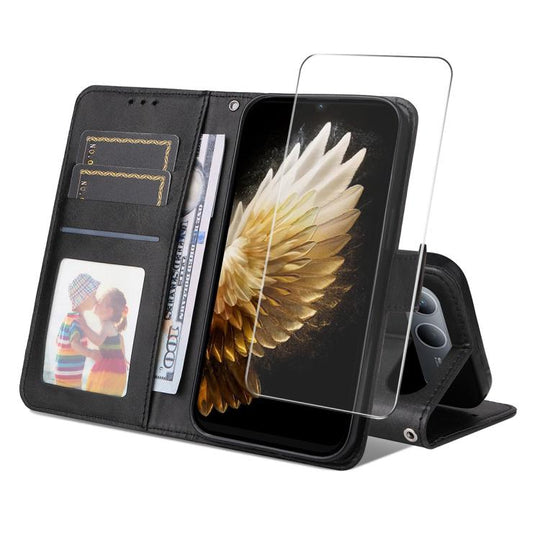 For Tecno Spark 40 5G / Go 5G 2025 ENKAY Card Wallet Calf Texture Leather Phone Case with Screen Film(Black)