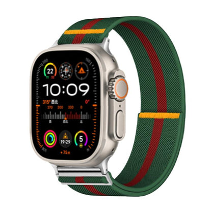 For Apple Watch 46mm / 49mm / 45mm / 44mm Adjustable Single Loop Elastic Nylon Watch Band(Green with Red) - Watch Bands by buy2fix | Online Shopping UK | buy2fix