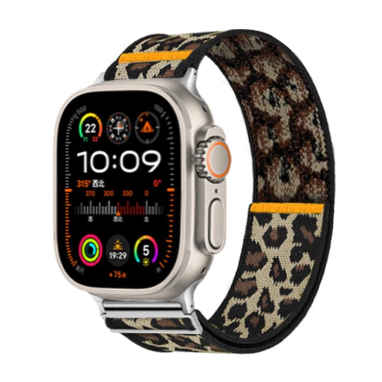 For Apple Watch 46mm / 49mm / 45mm / 44mm Adjustable Single Loop Elastic Nylon Watch Band(Leopard Print) - Watch Bands by buy2fix | Online Shopping UK | buy2fix