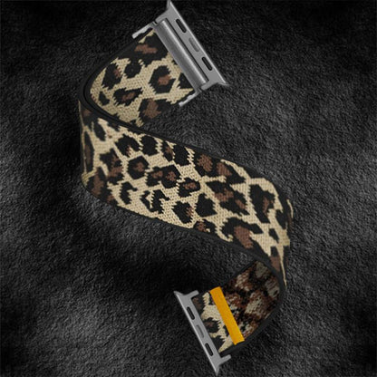 For Apple Watch 46mm / 49mm / 45mm / 44mm Adjustable Single Loop Elastic Nylon Watch Band(Leopard Print) - Watch Bands by buy2fix | Online Shopping UK | buy2fix