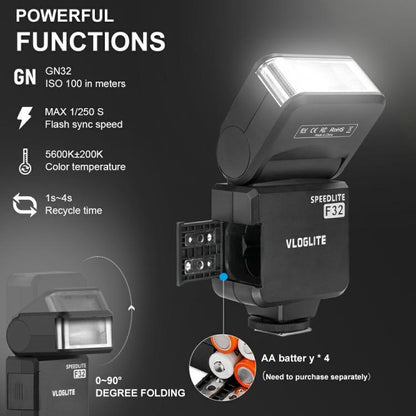 VLOGLITE F32 For Fuji Nikon Canon Sony DSLR Camera External Flash Light Portable Hot Shoe Light -  by VLOGLITE | Online Shopping UK | buy2fix