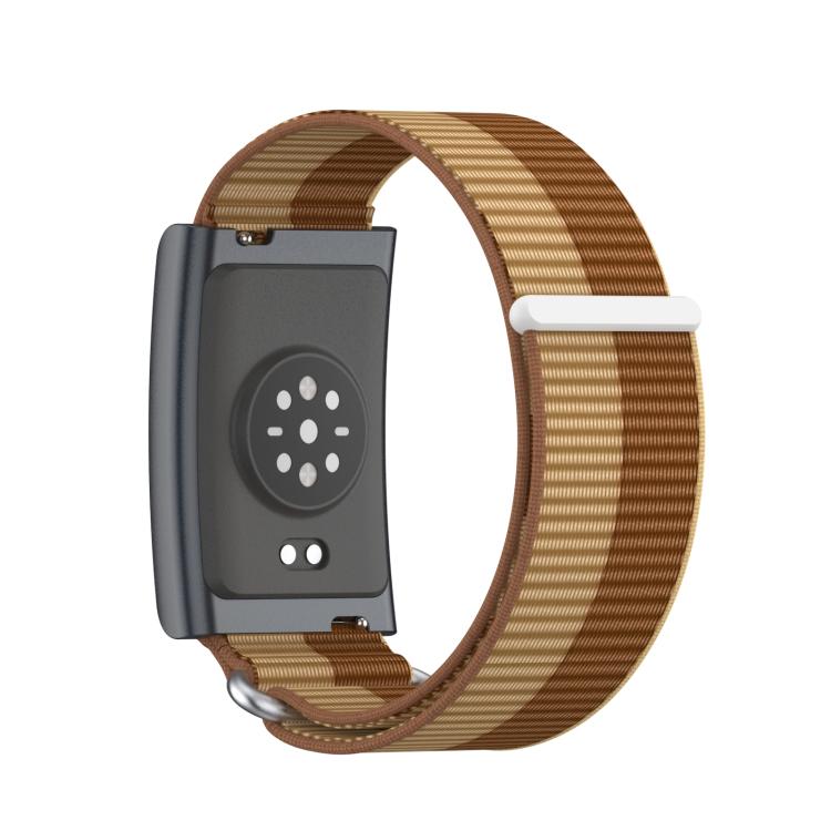For Amazfit Helio Strap Metal Ring Two Sections Nylon Hook and Loop Fastener Watch Band(Brown) - Watch Bands by buy2fix | Online Shopping UK | buy2fix