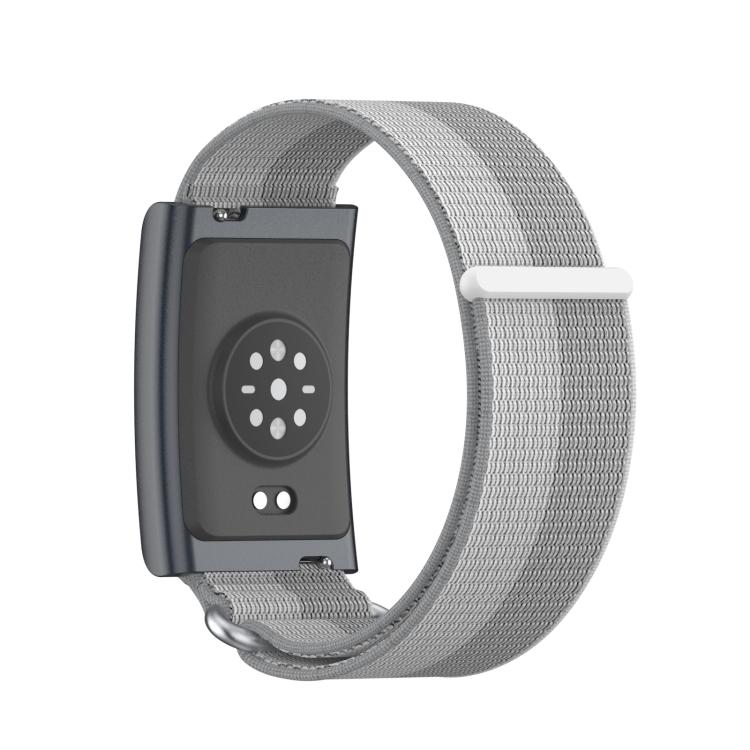 For Amazfit Helio Strap Metal Ring Two Sections Nylon Hook and Loop Fastener Watch Band(Phantom Silver) - Watch Bands by buy2fix | Online Shopping UK | buy2fix