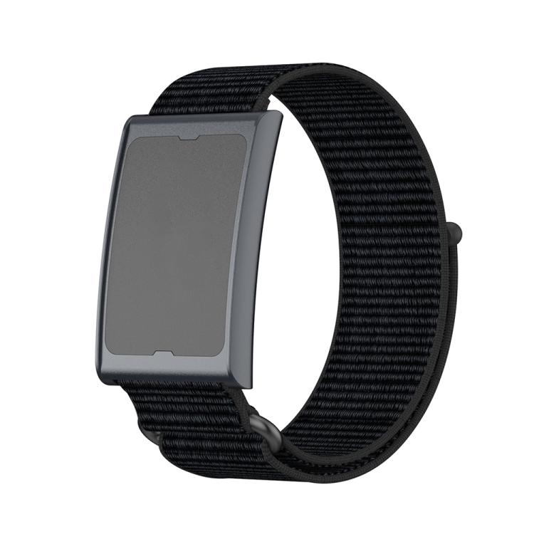 For Amazfit Helio Strap Metal Ring Two Sections Nylon Hook and Loop Fastener Watch Band(Deep Black) - Watch Bands by buy2fix | Online Shopping UK | buy2fix