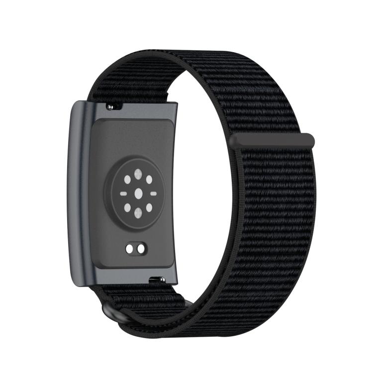 For Amazfit Helio Strap Metal Ring Two Sections Nylon Hook and Loop Fastener Watch Band(Deep Black) - Watch Bands by buy2fix | Online Shopping UK | buy2fix