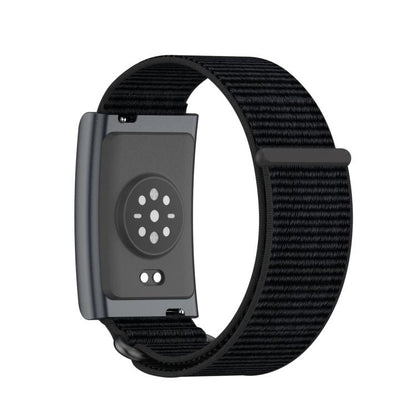 For Amazfit Helio Strap Metal Ring Two Sections Nylon Hook and Loop Fastener Watch Band(Deep Black) - Watch Bands by buy2fix | Online Shopping UK | buy2fix