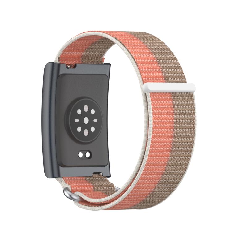 For Amazfit Helio Strap Metal Ring Two Sections Nylon Hook and Loop Fastener Watch Band(Teak Pink) - Watch Bands by buy2fix | Online Shopping UK | buy2fix