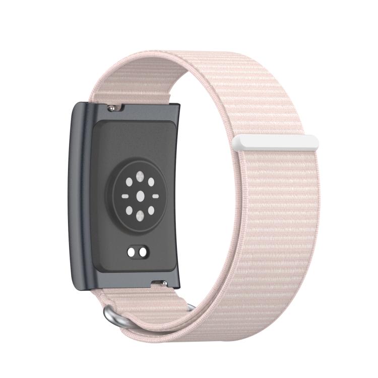 For Amazfit Helio Strap Metal Ring Two Sections Nylon Hook and Loop Fastener Watch Band(Pearl Pink) - Watch Bands by buy2fix | Online Shopping UK | buy2fix