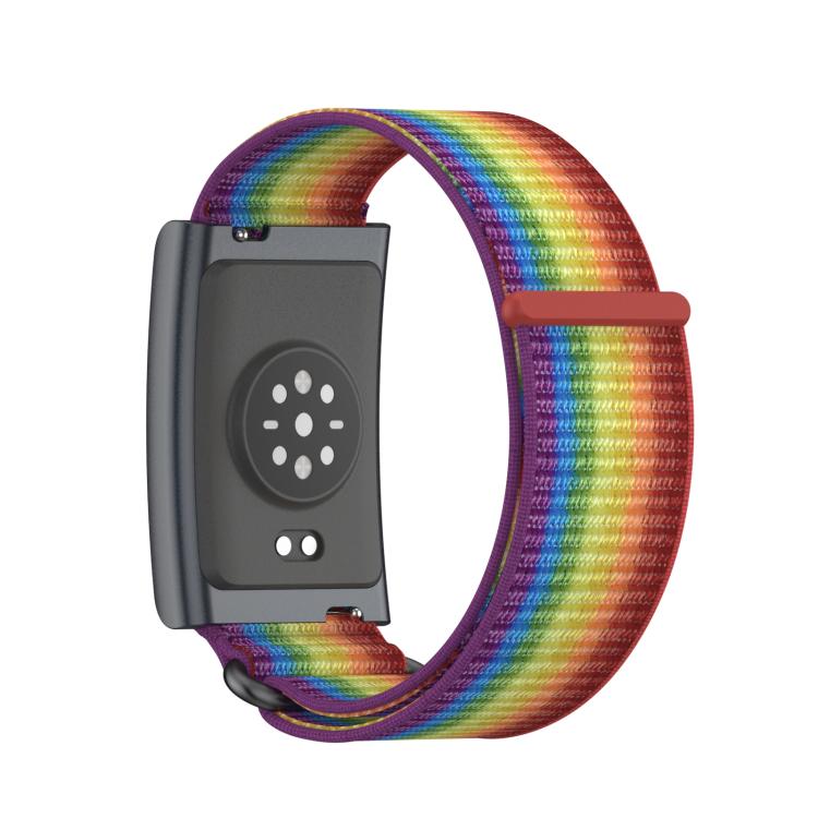For Amazfit Helio Strap Metal Ring Two Sections Nylon Hook and Loop Fastener Watch Band(Rainbow) - Watch Bands by buy2fix | Online Shopping UK | buy2fix