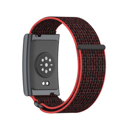 For Amazfit Helio Strap Metal Ring Two Sections Nylon Hook and Loop Fastener Watch Band(Red Black) - Watch Bands by buy2fix | Online Shopping UK | buy2fix
