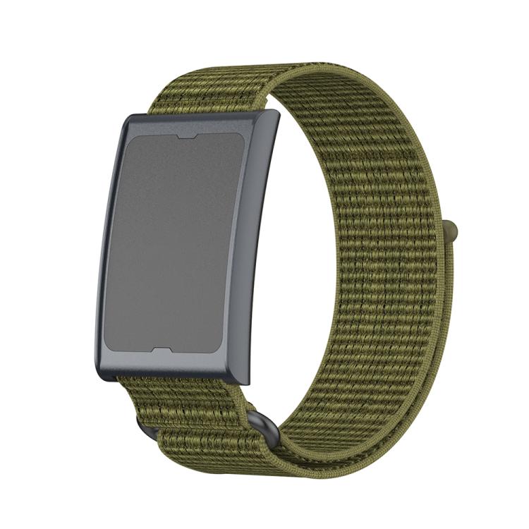 For Amazfit Helio Strap Metal Ring Two Sections Nylon Hook and Loop Fastener Watch Band(Olive Green) - Watch Bands by buy2fix | Online Shopping UK | buy2fix