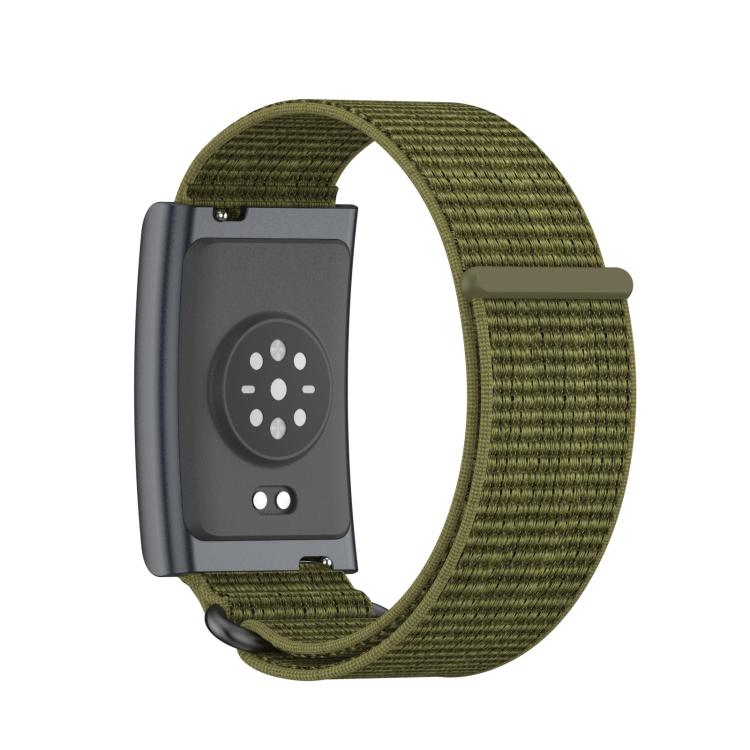 For Amazfit Helio Strap Metal Ring Two Sections Nylon Hook and Loop Fastener Watch Band(Olive Green) - Watch Bands by buy2fix | Online Shopping UK | buy2fix