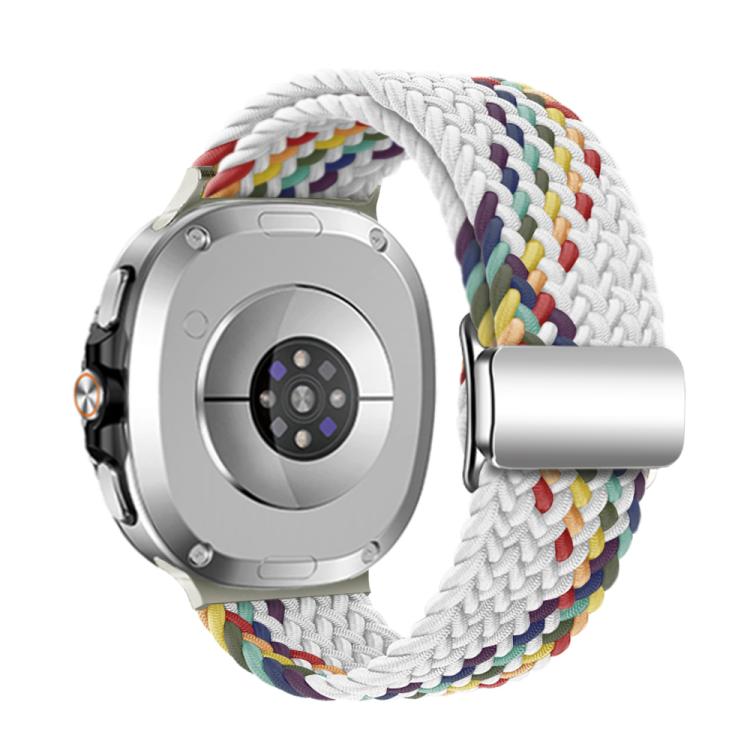 For Samsung Galaxy Watch8 / Watch8 Classic Magnetic Buckle Braided Nylon Watch Band(White Rainbow) - Watch Bands by buy2fix | Online Shopping UK | buy2fix