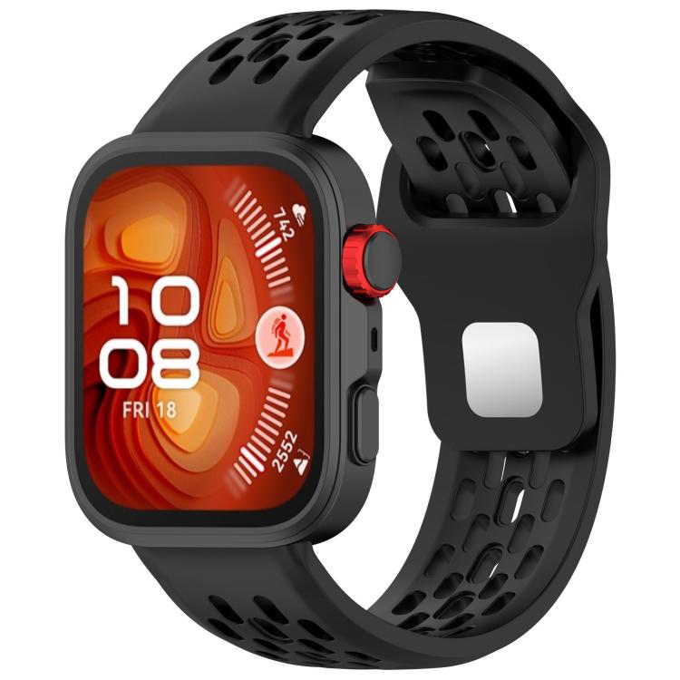 For Huawei Watch Fit4 / Fit4 Pro / Fit3 Mesh Silver Reverse Steel Buckle Silicone Watch Band(Black) - Watch Bands by buy2fix | Online Shopping UK | buy2fix