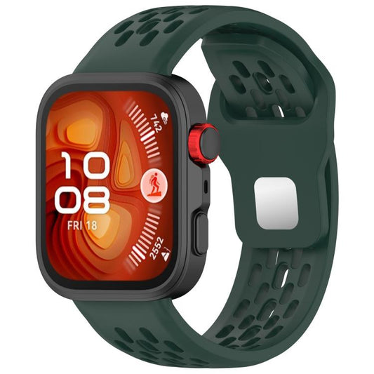 For Huawei Watch Fit4 / Fit4 Pro / Fit3 Mesh Silver Reverse Steel Buckle Silicone Watch Band(Dark Green) - Watch Bands by buy2fix | Online Shopping UK | buy2fix