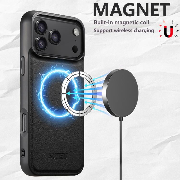 For iPhone 17 Pro Max Suteni G5 Litchi Leather Magnetic MagSafe Phone Case(Black) - iPhone 17 Pro Max Cases by Suteni | Online Shopping UK | buy2fix