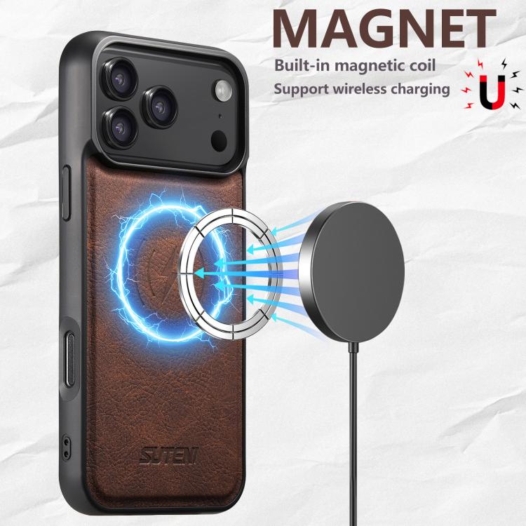 For iPhone 17 Pro Suteni G5 Litchi Leather Magnetic MagSafe Phone Case(Brown) - iPhone 17 Pro Cases by Suteni | Online Shopping UK | buy2fix