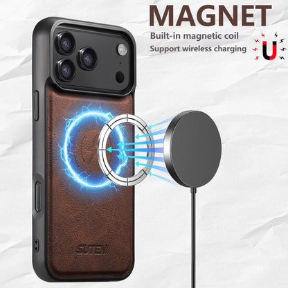 For iPhone 17 Pro Suteni G5 Litchi Leather Magnetic MagSafe Phone Case(Brown) - iPhone 17 Pro Cases by Suteni | Online Shopping UK | buy2fix