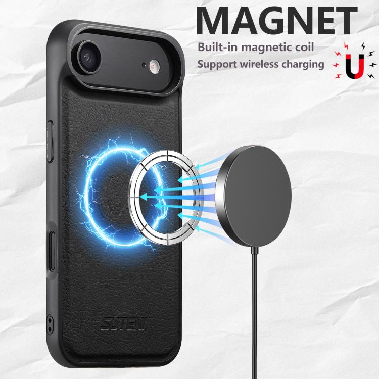For iPhone 17 Air Suteni G5 Litchi Leather Magnetic MagSafe Phone Case(Black) - iPhone 17 Air Cases by Suteni | Online Shopping UK | buy2fix