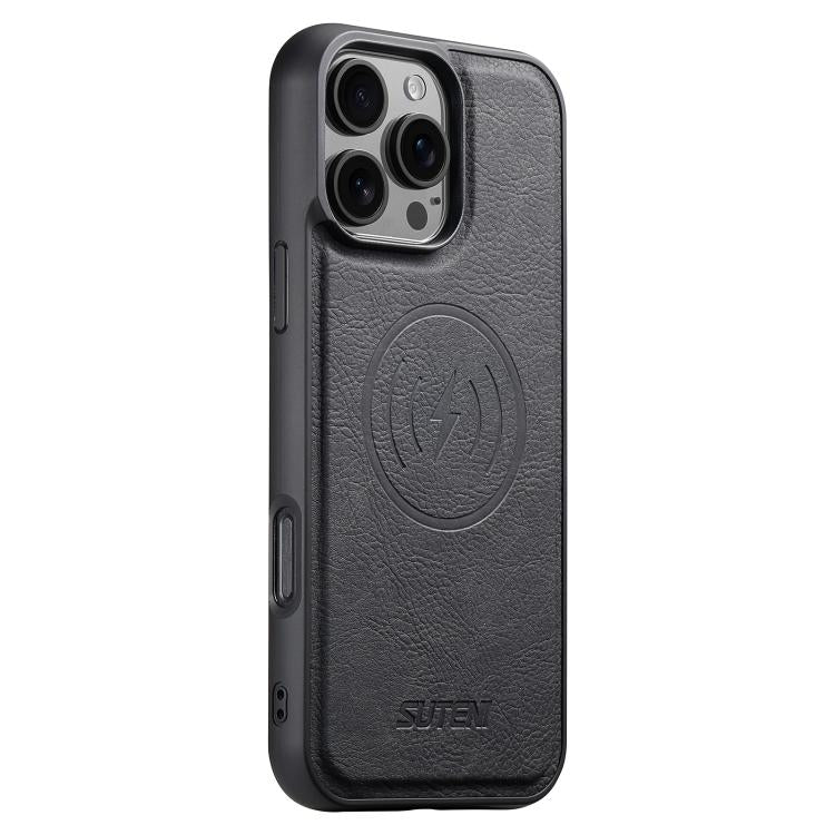 For iPhone 16 Pro Suteni G5 Litchi Leather Magnetic MagSafe Phone Case(Black) - iPhone 16 Pro Cases by Suteni | Online Shopping UK | buy2fix