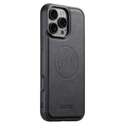 For iPhone 16 Pro Suteni G5 Litchi Leather Magnetic MagSafe Phone Case(Black) - iPhone 16 Pro Cases by Suteni | Online Shopping UK | buy2fix