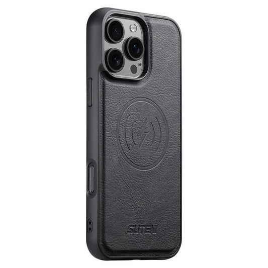 For iPhone 16 Pro Suteni G5 Litchi Leather Magnetic MagSafe Phone Case(Black) - iPhone 16 Pro Cases by Suteni | Online Shopping UK | buy2fix