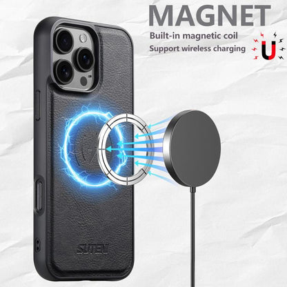 For iPhone 16 Pro Suteni G5 Litchi Leather Magnetic MagSafe Phone Case(Black) - iPhone 16 Pro Cases by Suteni | Online Shopping UK | buy2fix