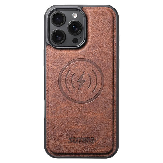 For iPhone 16 Pro Suteni G5 Litchi Leather Magnetic MagSafe Phone Case(Brown)