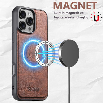For iPhone 16 Pro Suteni G5 Litchi Leather Magnetic MagSafe Phone Case(Brown) - iPhone 16 Pro Cases by Suteni | Online Shopping UK | buy2fix