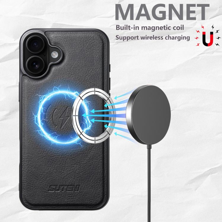 For iPhone 16 Plus Suteni G5 Litchi Leather Magnetic MagSafe Phone Case(Black) - iPhone 16 Plus Cases by Suteni | Online Shopping UK | buy2fix