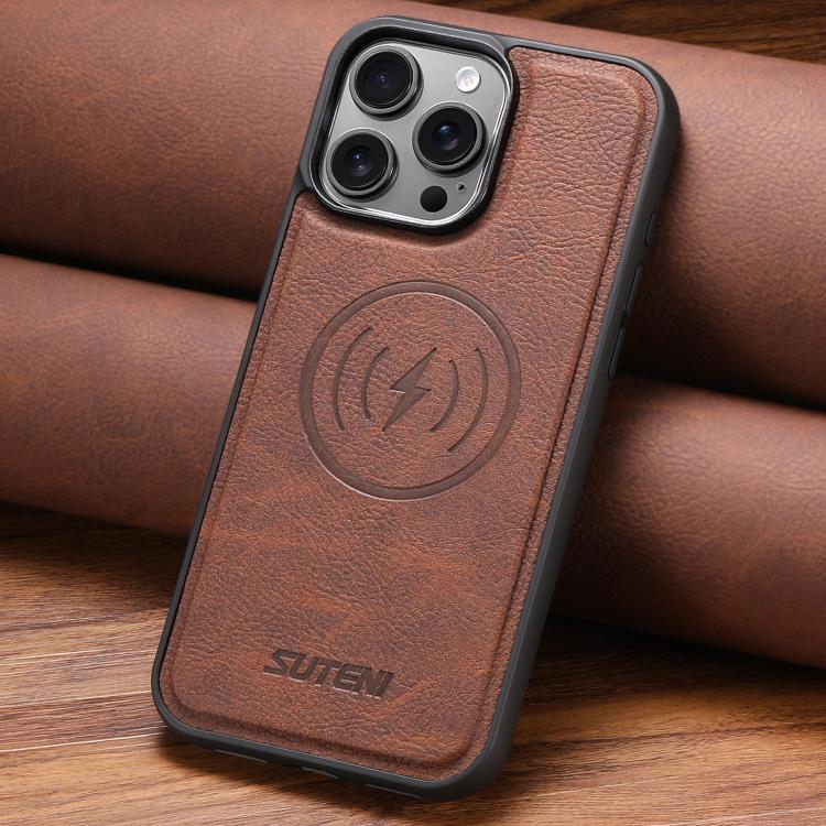 For iPhone 16 Plus Suteni G5 Litchi Leather Magnetic MagSafe Phone Case(Brown) - iPhone 16 Plus Cases by Suteni | Online Shopping UK | buy2fix