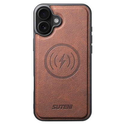 For iPhone 16 Suteni G5 Litchi Leather Magnetic MagSafe Phone Case(Brown) - iPhone 16 Cases by Suteni | Online Shopping UK | buy2fix