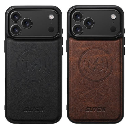 For iPhone 17 Suteni G5 Litchi Leather Magnetic MagSafe Phone Case(Brown) - iPhone 17 Cases by Suteni | Online Shopping UK | buy2fix