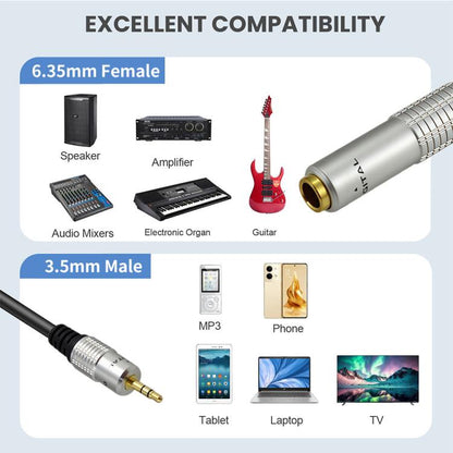 JUNSUNMAY 6.35mm Female to 3.5mm TRS Male Stereo Audio Cable Guitar Cord, Length:1.8m - Aux Cable by JUNSUNMAY | Online Shopping UK | buy2fix