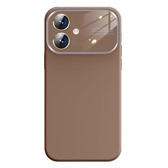 For iPhone 16 Kalebol Large Windows Frosted Liquid Silicone Phone Case(Coffee)