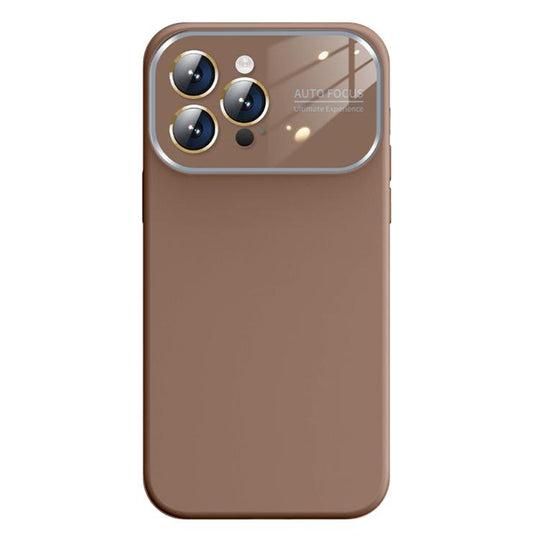 For iPhone 15 Pro Max Kalebol Large Windows Frosted Liquid Silicone Phone Case(Coffee)