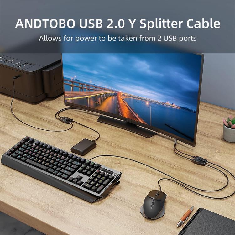 JUNSUNMAY USB 2.0 Male to 2 Dual USB Female Jack Y Splitter Hub Power Cord Extension Adapter with On/Off Switch - USB Cable by JUNSUNMAY | Online Shopping UK | buy2fix