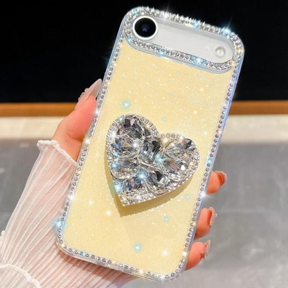 For iPhone Air Diamond Glitter Gemstone Heart Holder Phone Case(Light Yellow) - iPhone Air Cases by buy2fix | Online Shopping UK | buy2fix