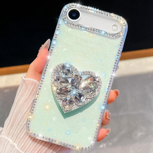 For iPhone Air Diamond Glitter Gemstone Heart Holder Phone Case(Light Green) - iPhone Air Cases by buy2fix | Online Shopping UK | buy2fix