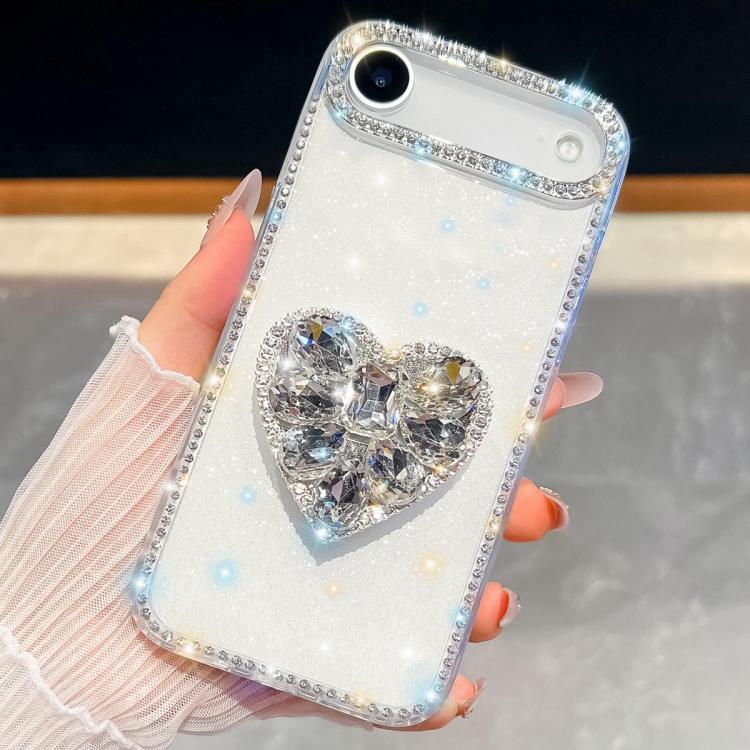 For iPhone Air Diamond Glitter Gemstone Heart Holder Phone Case(Transparent) - iPhone Air Cases by buy2fix | Online Shopping UK | buy2fix