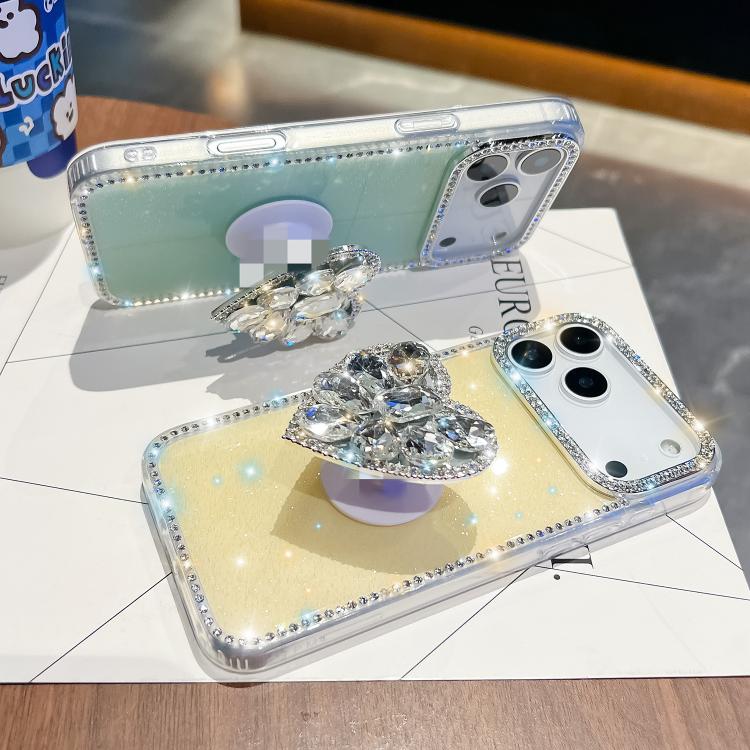 For iPhone Air Diamond Glitter Gemstone Heart Holder Phone Case(Light Pink) - iPhone Air Cases by buy2fix | Online Shopping UK | buy2fix