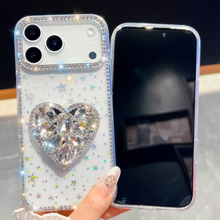 For iPhone Air Diamond Glitter Gemstone Heart Holder Phone Case(Light Pink) - iPhone Air Cases by buy2fix | Online Shopping UK | buy2fix