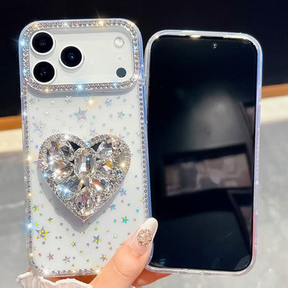 For iPhone Air Diamond Glitter Gemstone Heart Holder Phone Case(Light Pink) - iPhone Air Cases by buy2fix | Online Shopping UK | buy2fix