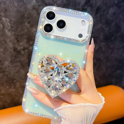 For iPhone Air Diamond Glitter Gemstone Heart Holder Phone Case(Light Pink) - iPhone Air Cases by buy2fix | Online Shopping UK | buy2fix