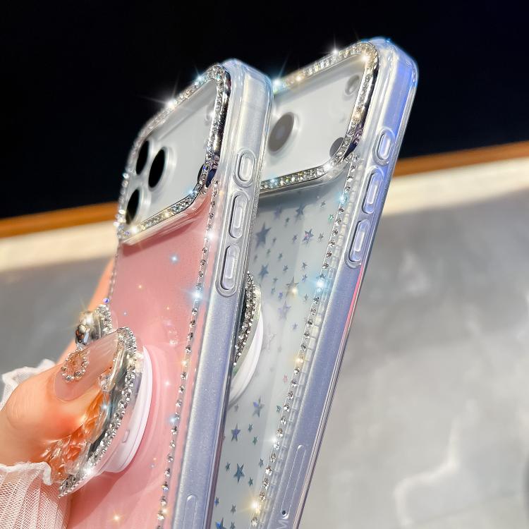 For iPhone Air Diamond Glitter Gemstone Heart Holder Phone Case(Light Pink) - iPhone Air Cases by buy2fix | Online Shopping UK | buy2fix