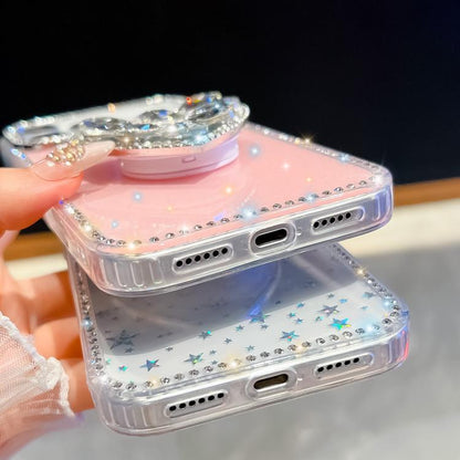 For iPhone Air Diamond Glitter Gemstone Heart Holder Phone Case(Transparent) - iPhone Air Cases by buy2fix | Online Shopping UK | buy2fix
