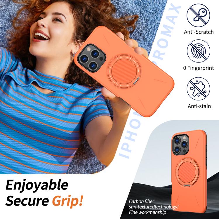 For iPhone 16 Pro Kalebol Magnetic MagSafe Rotation Holder PC Phone Case(Orange) - iPhone 16 Pro Cases by Kalebol | Online Shopping UK | buy2fix