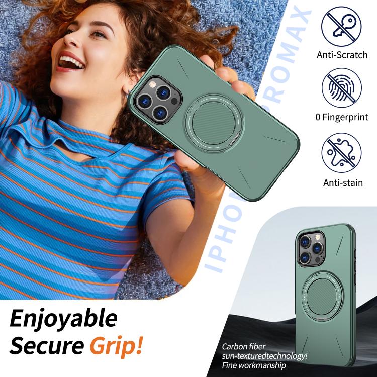 For iPhone 16 Pro Kalebol Magnetic MagSafe Rotation Holder PC Phone Case(Grey Green) - iPhone 16 Pro Cases by Kalebol | Online Shopping UK | buy2fix