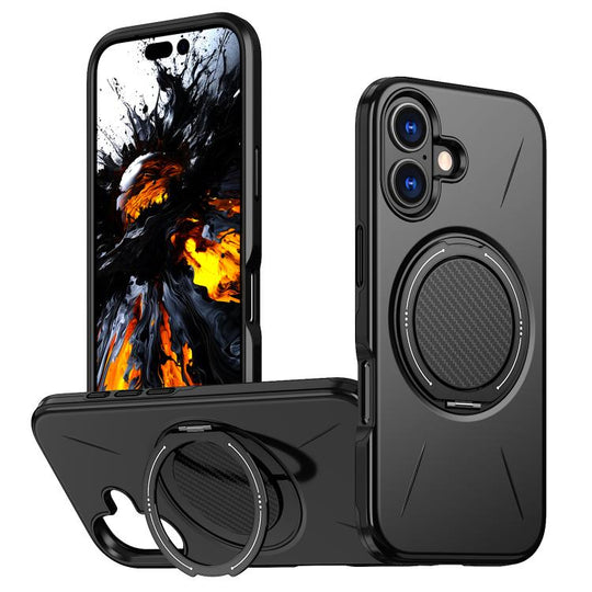 For iPhone 16 Kalebol Magnetic MagSafe Rotation Holder PC Phone Case(Black)
